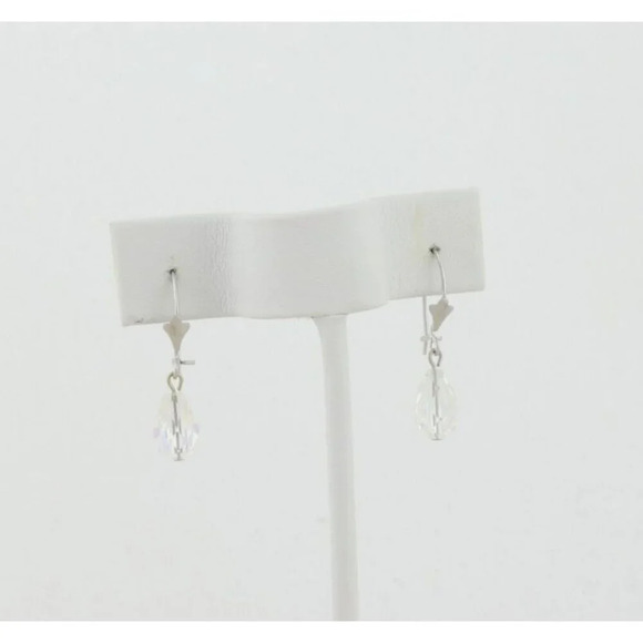 14k White Gold Crystal Dangle Drop Earrings - Picture 6 of 6